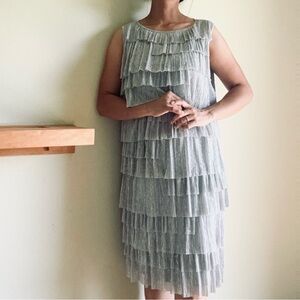 EUC silver metallic thread pleated tiered dress